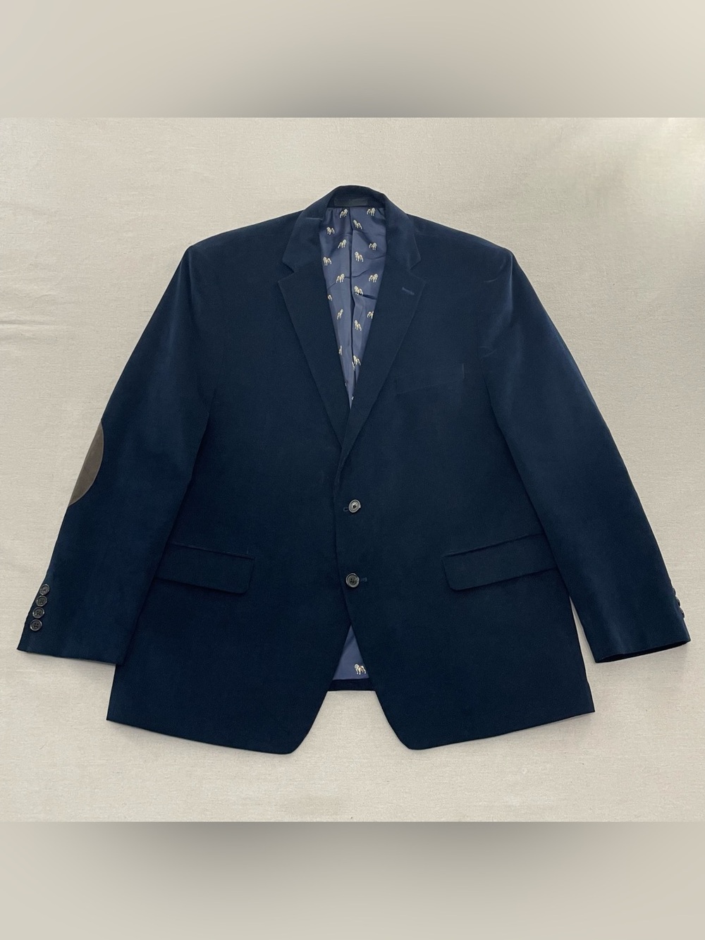 Ralph Lauren Corduroy Blazer Men’s 46R Navy Blue Elbow Patches Dog Lining Butto